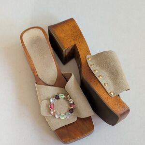 Anthropologie Beige Embellished Mules